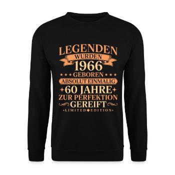 1966 Jahrgang geboren Legenden 60. Geburtstag - Unisex Pullover - Schwarz - Vorne - Alina (178cm) & Michal (187cm)