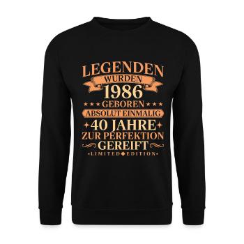 1986 Jahrgang geboren Legenden 40. Geburtstag - Unisex Pullover - Schwarz - Vorne - Alina (178cm) & Michal (187cm)