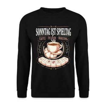 Sonntag ist Spieltag Kaffee Mahjong - Unisex Pullover - Schwarz - Vorne - Alina (178cm) & Michal (187cm)