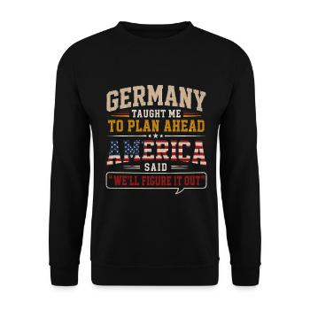 Deutscher Amerikaner Deutsche Wurzeln Stolz - Unisex Pullover - Schwarz - Vorne - Alina (178cm) & Michal (187cm)