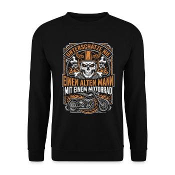 Unterschätze nie einen alten Mann mit Motorrad - Unisex Pullover - Schwarz - Vorne - Alina (178cm) & Michal (187cm)