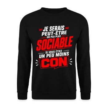 Humour Asocial Homme – Cadeau Drôle et Sarcastique - Sweat-shirt Unisexe - noir - Devant - Alina (178cm) & Michal (187cm)