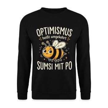 Optimismus heißt umgekehrt sumsi mit po - Unisex Pullover - Schwarz - Vorne - Alina (178cm) & Michal (187cm)