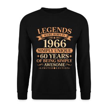 Jahrgang 1966 geboren Einzigartig 60 Jahre - Unisex Pullover - Schwarz - Vorne - Alina (178cm) & Michal (187cm)
