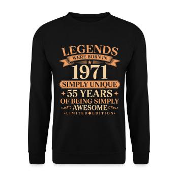 Jahrgang 1971 geboren Einzigartig 55 Jahre - Unisex Pullover - Schwarz - Vorne - Alina (178cm) & Michal (187cm)