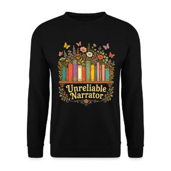 Unzuverlässiger Erzähler, Buchliebhaber, Autor - Unisex Pullover - Schwarz - Vorne - Alina (178cm) & Michal (187cm)