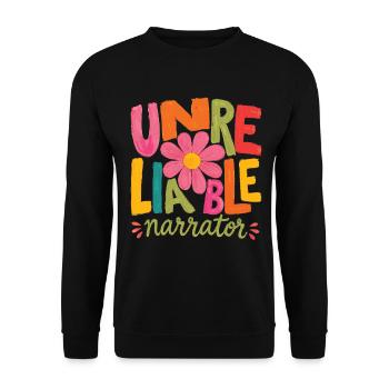 Unzuverlässiger Erzähler, Buchliebhaber, Autor - Unisex Pullover - Schwarz - Vorne - Alina (178cm) & Michal (187cm)