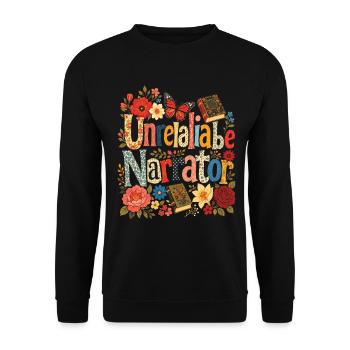 Unzuverlässiger Erzähler, Buchliebhaber, Autor - Unisex Pullover - Schwarz - Vorne - Alina (178cm) & Michal (187cm)