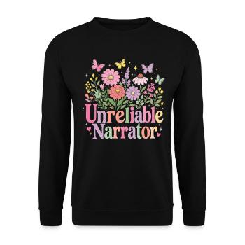 Unzuverlässiger Erzähler, Buchliebhaber, Autor - Unisex Pullover - Schwarz - Vorne - Alina (178cm) & Michal (187cm)