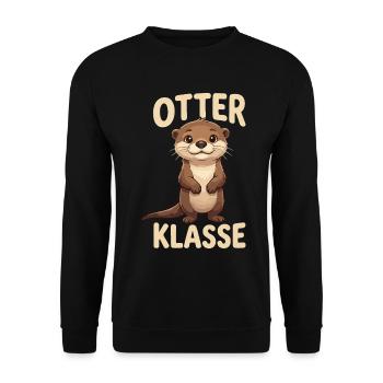 Otter Klasse – Niedliches Tiermotiv - Unisex Pullover - Schwarz - Vorne - Alina (178cm) & Michal (187cm)