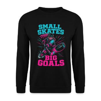 Eishockeyfrau, kleine Schlittschuhe, große Tore, Mädchen - Unisex Pullover - Schwarz - Vorne - Alina (178cm) & Michal (187cm)