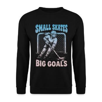 Eishockeyfrau, kleine Schlittschuhe, große Tore, Mädchen - Unisex Pullover - Schwarz - Vorne - Alina (178cm) & Michal (187cm)