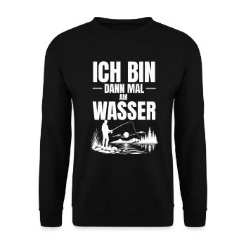 Ich bin dann mal im Wasser - Witziges Angler Shirt - Unisex Pullover - Schwarz - Vorne - Alina (178cm) & Michal (187cm)