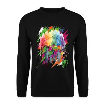 Abstrakte 90er Farbexplosion - Unisex Pullover - Schwarz - Vorne - Alina (178cm) & Michal (187cm)