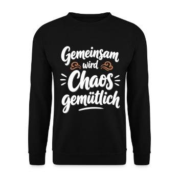 Gemeinsam wird Chaos gemütlich – Zusammenhalt - Unisex Pullover - Schwarz - Vorne - Alina (178cm) & Michal (187cm)