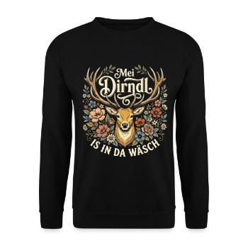 Mei Dirndl is in da Waesch - Unisex Pullover - Schwarz - Vorne - Alina (178cm) & Michal (187cm)