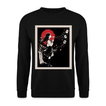 Mahjong Mädchen Japanisches Design - Unisex Pullover - Schwarz - Vorne - Alina (178cm) & Michal (187cm)