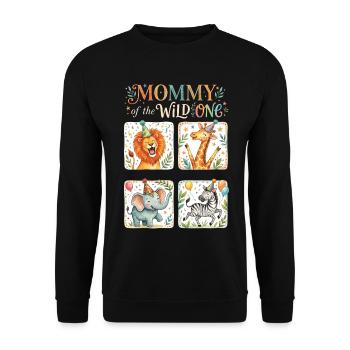 Mama Safari 1. Geburtstag Tierliebhaber Mama - Unisex Pullover - Schwarz - Vorne - Alina (178cm) & Michal (187cm)