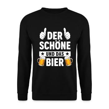 Der Schöne Und Das Bier | Sauf Spruch - Unisex Pullover - Schwarz - Vorne - Alina (178cm) & Michal (187cm)