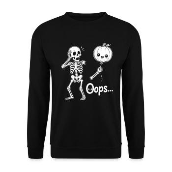 Skeleton Holding Balloon pumpkin Halloween - Unisex Pullover - Schwarz - Vorne - Alina (178cm) & Michal (187cm)