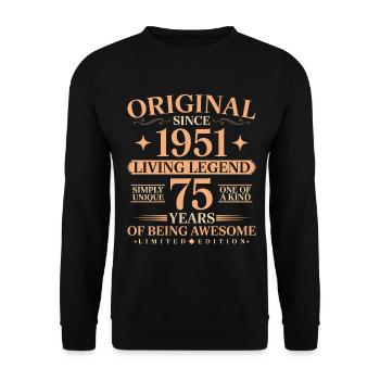 Original 1951 Jahrgang geboren 75th Birthday - Unisex Pullover - Schwarz - Vorne - Alina (178cm) & Michal (187cm)