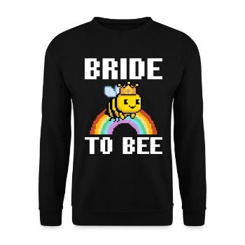 Bride To Bee Pixel Biene Regenbogen JGA Gaming - Unisex Pullover - Schwarz - Vorne - Alina (178cm) & Michal (187cm)