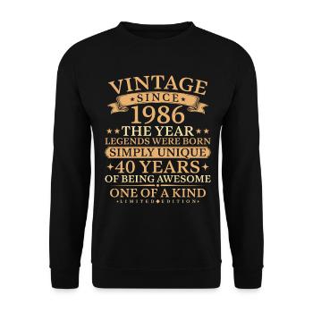 Vintage 1986 Simply Unique 40th Birthday - Unisex Pullover - Schwarz - Vorne - Alina (178cm) & Michal (187cm)