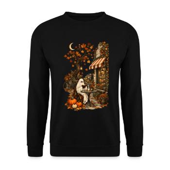 Herbst Geist Café Halloween - Unisex Pullover - Schwarz - Vorne - Alina (178cm) & Michal (187cm)