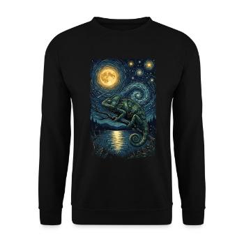 Mondnacht-Gecko am Flusslicht - Unisex Pullover - Schwarz - Vorne - Alina (178cm) & Michal (187cm)