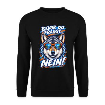 Loup à lunettes cool - Bevor du fragst... NEIN! - Unisex Pullover - Schwarz - Vorne - Alina (178cm) & Michal (187cm)