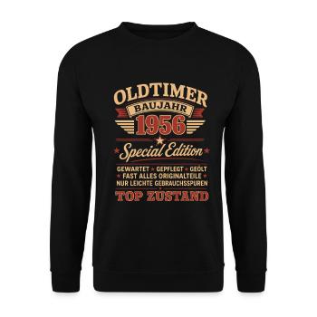 70 Geburtstag Oldtimer Baujahr 1956  - Unisex Pullover - Schwarz - Vorne - Alina (178cm) & Michal (187cm)