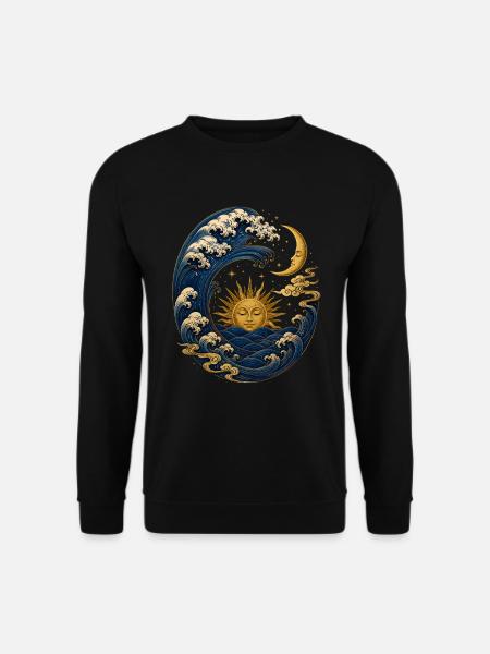 Japanische Welle mit Sonne und Mond - Unisex Pullover - Schwarz