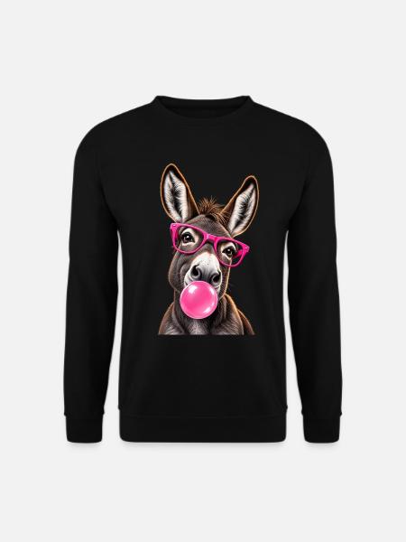 Âne Cool avec Lunettes Roses et Bubble Gum - Unisex Pullover - Schwarz