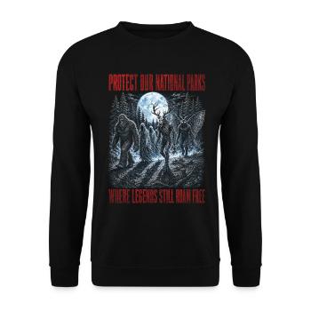 Kryptiden schützen unsere Nationalpark-Mottenmänner - Unisex Pullover - Schwarz - Vorne - Alina (178cm) & Michal (187cm)