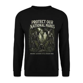 Kryptiden schützen unsere Nationalpark-Mottenmänner - Unisex Pullover - Schwarz - Vorne - Alina (178cm) & Michal (187cm)