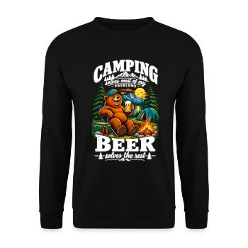 Funny Bear Camping Design - Unisex Pullover - Schwarz - Vorne - Alina (178cm) & Michal (187cm)