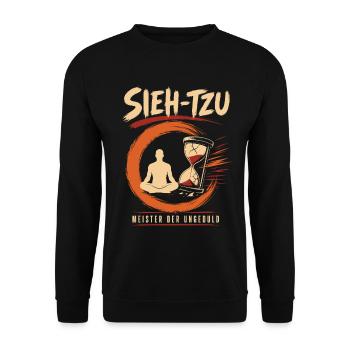 Ungeduld Spruch Meister der Ungeduld Shirt - Unisex Pullover - Schwarz - Vorne - Alina (178cm) & Michal (187cm)