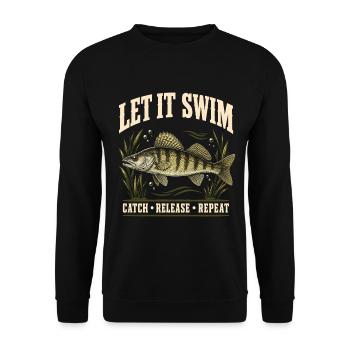 Zander Catch and Release Angler Shirt - Unisex Pullover - Schwarz - Vorne - Alina (178cm) & Michal (187cm)