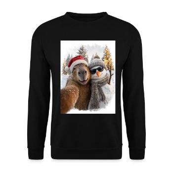 Capybara Weihnachten Winterfreunde - Unisex Pullover - Schwarz - Vorne - Alina (178cm) & Michal (187cm)