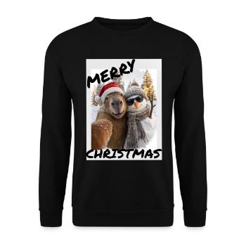 Capybara Weihnachten Winterfreunde - Unisex Pullover - Schwarz - Vorne - Alina (178cm) & Michal (187cm)