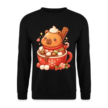Capybara Heiße Schokolade Weihnachten - Unisex Pullover - Schwarz - Vorne - Alina (178cm) & Michal (187cm)