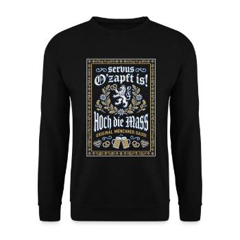 Servus, O'zapft is - Oktober, Festzelt und Gaudi - Unisex Pullover - Schwarz - Vorne - Alina (178cm) & Michal (187cm)