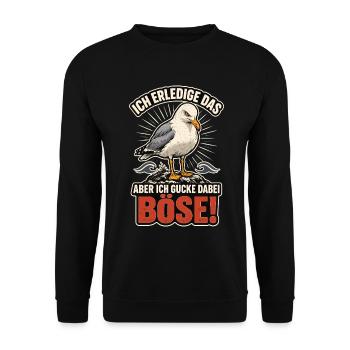 Böse Möwe Lustiger Spruch Nordsee Shirt - Unisex Pullover - Schwarz - Vorne - Alina (178cm) & Michal (187cm)