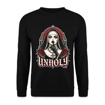Gothic Nonne Unholy Dark Art Shirt - Unisex Pullover - Schwarz - Vorne - Alina (178cm) & Michal (187cm)
