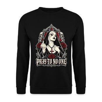 Pray To No One Gothic Nonne Mittelfinger - Unisex Pullover - Schwarz - Vorne - Alina (178cm) & Michal (187cm)