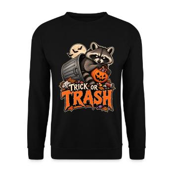 Trick or Trash Waschbär Halloween - Unisex Pullover - Schwarz - Vorne - Alina (178cm) & Michal (187cm)