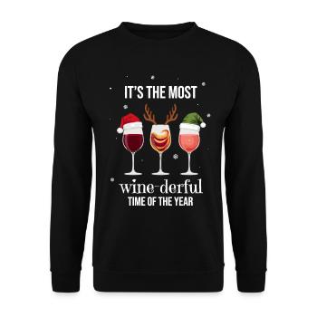 Wein, Weihnachten, gute Laune - Unisex Pullover - Schwarz - Vorne - Alina (178cm) & Michal (187cm)