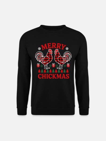 Merry Chickmas – Zwei Hähne, viel Weihnachten - Unisex Pullover - Schwarz
