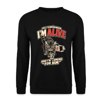 Schrödingers Katze Alive Physik Humor Shirt - Unisex Pullover - Schwarz - Vorne - Alina (178cm) & Michal (187cm)