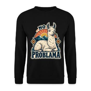 No Problama Lama Spruch Lustiges Lama Shirt - Unisex Pullover - Schwarz - Vorne - Alina (178cm) & Michal (187cm)